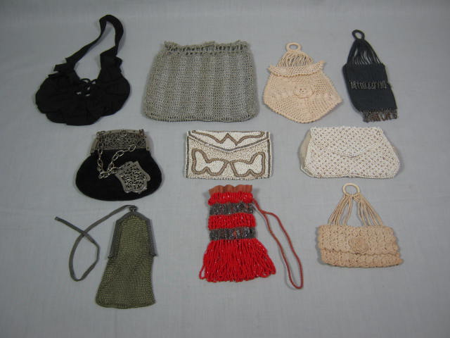 10 Vtg Antique Purse Handbag Lot Beaded Silk Crochet Chatelaine Mesh Woven NR!