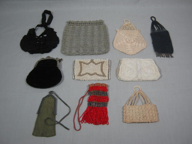 10 Vtg Antique Purse Handbag Lot Beaded Silk Crochet Chatelaine Mesh Woven NR! 1