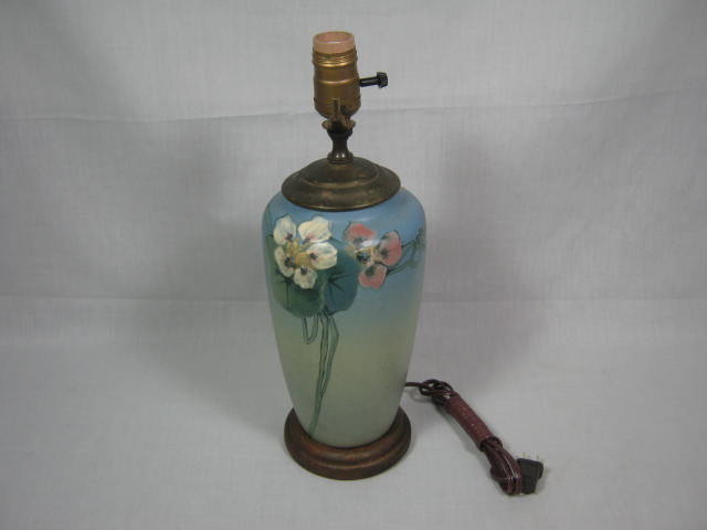 Vtg Mary Louise McLaughlin Hand Painted Floral Flower Table Vase Lamp Light NR!
