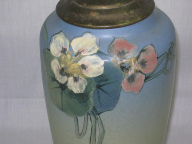 Vtg Mary Louise McLaughlin Hand Painted Floral Flower Table Vase Lamp Light NR! 1