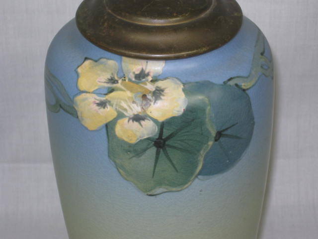 Vtg Mary Louise McLaughlin Hand Painted Floral Flower Table Vase Lamp Light NR! 3