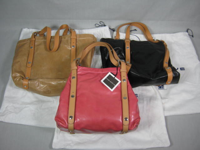 3 NEW Nuovedive Italian Leather Handbags Pink Black Tan/Brown With Tags No Res!