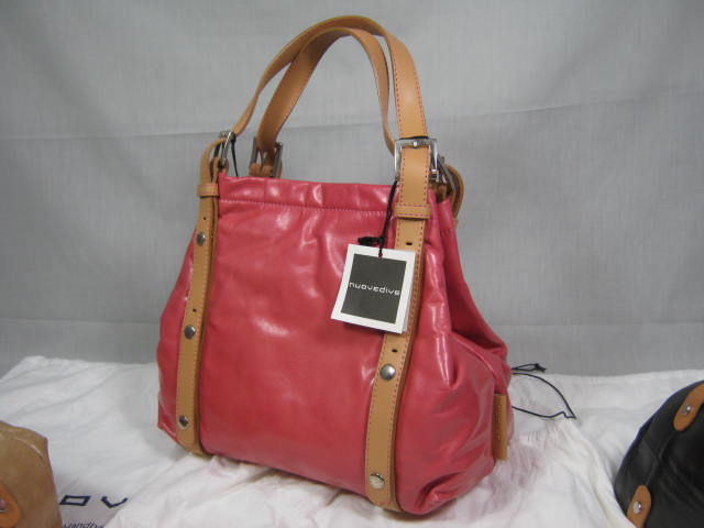 3 NEW Nuovedive Italian Leather Handbags Pink Black Tan/Brown With Tags No Res! 1