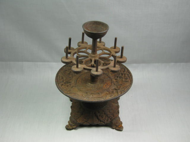 Vtg Antique Victorian Two Tier Cast Iron Thread String Spool Holder Stand NR!