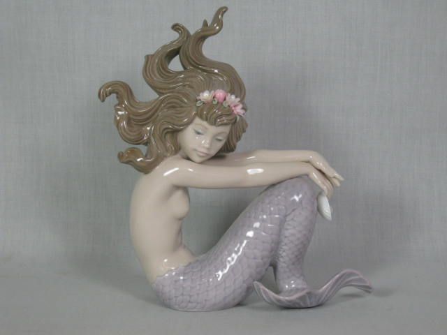 Lladro 1982 Illusion Seated Mermaid #1413 Porcelain Figurine Nude with Pearl NR!