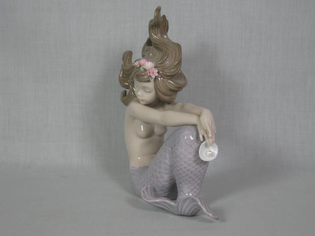 Lladro 1982 Illusion Seated Mermaid #1413 Porcelain Figurine Nude with Pearl NR! 2