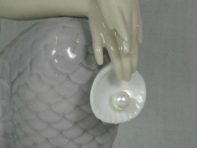 Lladro 1982 Illusion Seated Mermaid #1413 Porcelain Figurine Nude with Pearl NR! 3