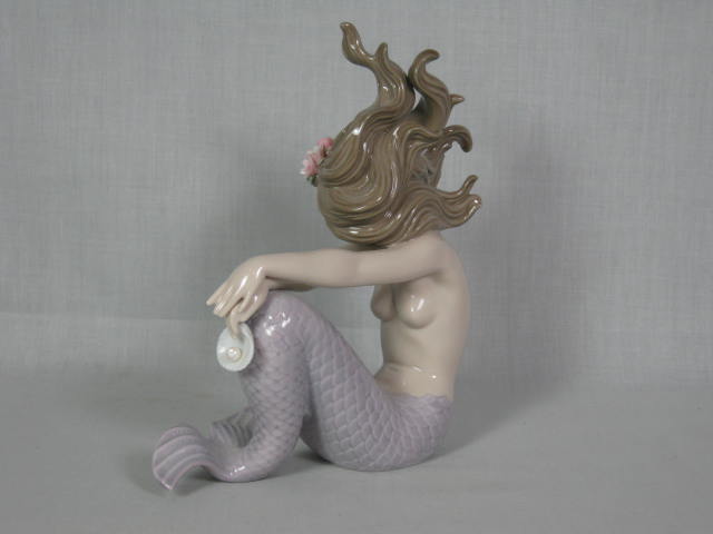 Lladro 1982 Illusion Seated Mermaid #1413 Porcelain Figurine Nude with Pearl NR! 6