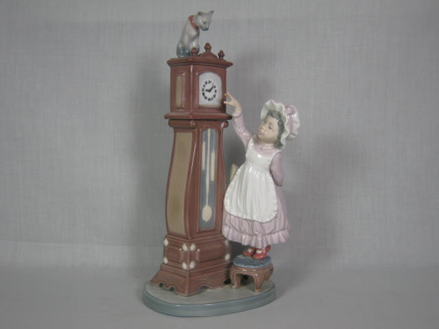 Lladro Bedtime Girl With Grandfather Clock & Cat Porcelain Figurine #5347 NR!