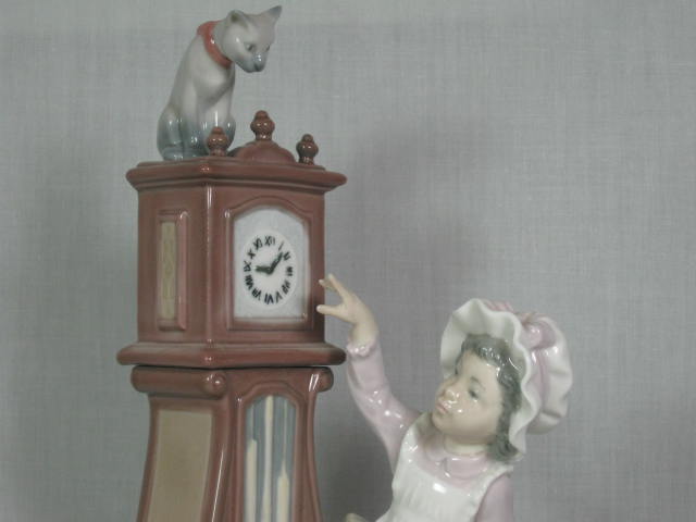 Lladro Bedtime Girl With Grandfather Clock & Cat Porcelain Figurine #5347 NR! 1