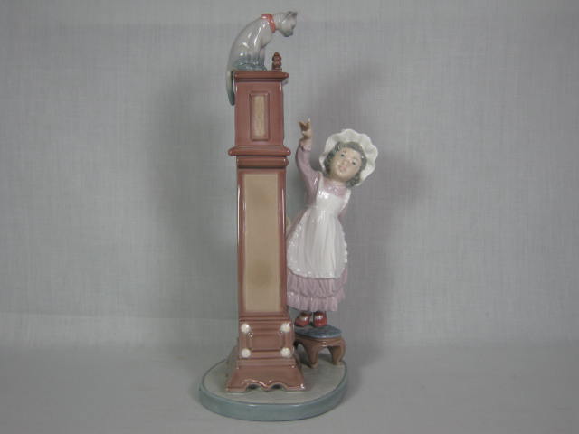 Lladro Bedtime Girl With Grandfather Clock & Cat Porcelain Figurine #5347 NR! 3
