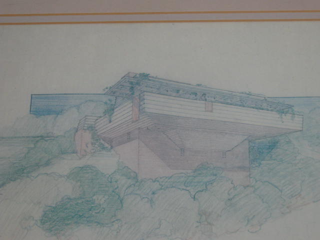 Vtg Frank Lloyd Wright George D Sturges House Architecture Drawing Print NO RES! 2