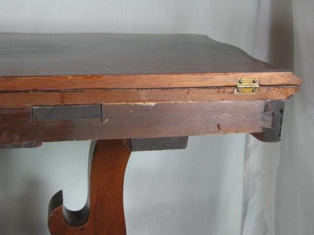 Antique Circa 1850 Empire Walnut Card Game Table Lyre Base Folding Swivel Top 16