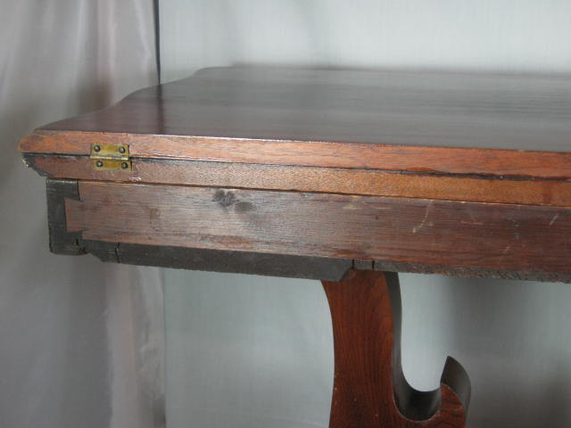 Antique Circa 1850 Empire Walnut Card Game Table Lyre Base Folding Swivel Top 17