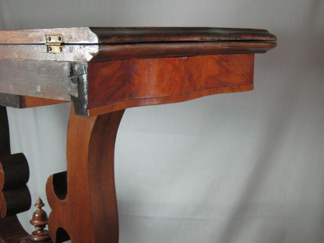 Antique Circa 1850 Empire Walnut Card Game Table Lyre Base Folding Swivel Top 21