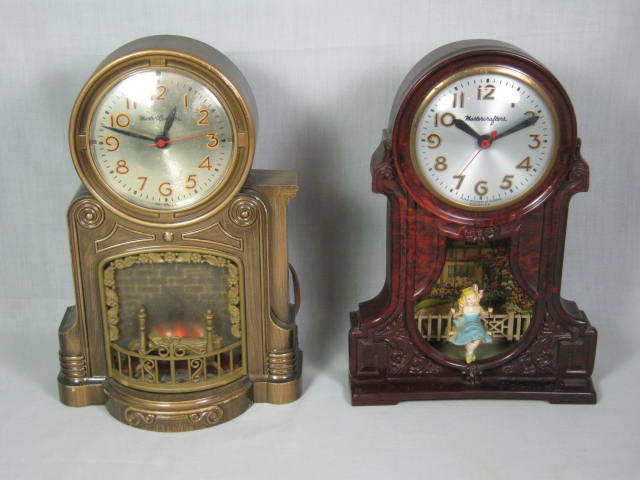 2 Vintage Mastercrafters Mantle Clocks Fireplace #272 Girl On Swing #119 No Res!