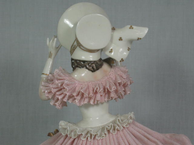 Antique German Porcelain Lace 10" Woman Lady Gilt 1875 Figurine Crown Mark NR! 10