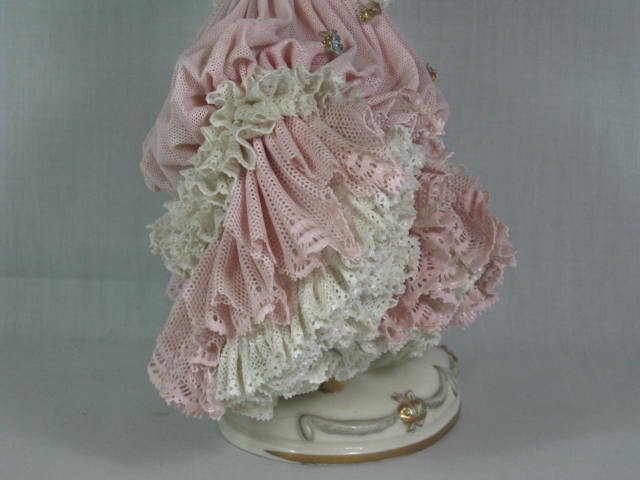 Antique German Porcelain Lace 10" Woman Lady Gilt 1875 Figurine Crown Mark NR! 14