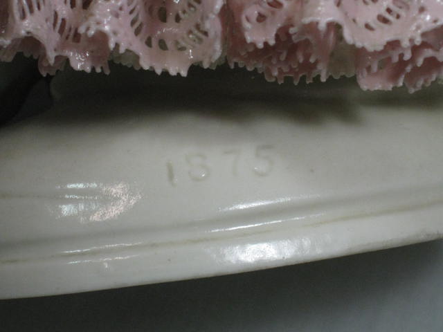 Antique German Porcelain Lace 10" Woman Lady Gilt 1875 Figurine Crown Mark NR! 16