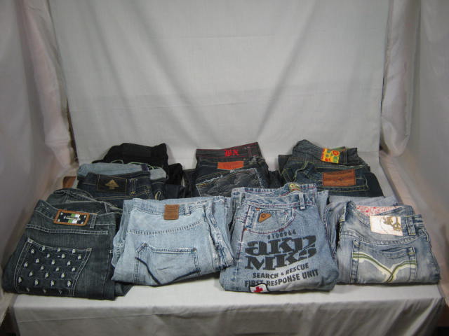 10 Pairs Mens 34 36 38 Jeans Lot True Religion Ecko Akademiks LRG Pelle RMC+ NR!