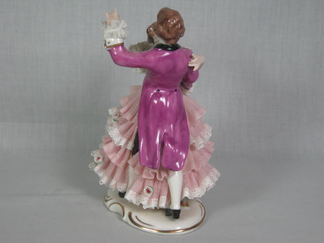 2 Antique German Dresden Porcelain Lace 6" Figurines Dancers Musician No Reserve 9