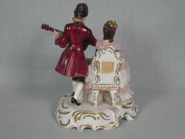 2 Antique German Dresden Porcelain Lace 6" Figurines Dancers Musician No Reserve 18