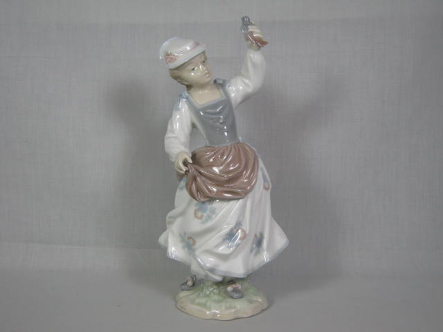 Vintage Lladro Porcelain 11" Figurine Girl And Sparrow 4758 Woman With Bird NR!