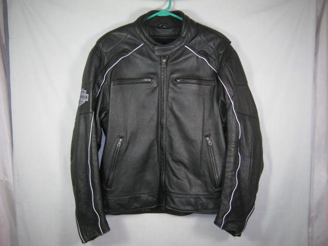 Harley Davidson XL Black Leather Motorcycle Jacket Willie G Reflective MINT! NR!
