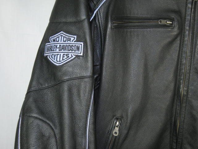 Harley Davidson XL Black Leather Motorcycle Jacket Willie G Reflective MINT! NR! 2