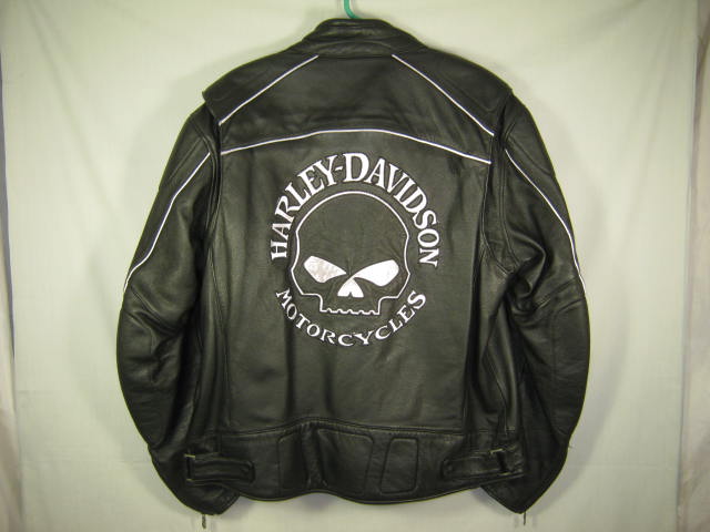 Harley Davidson XL Black Leather Motorcycle Jacket Willie G Reflective MINT! NR! 3