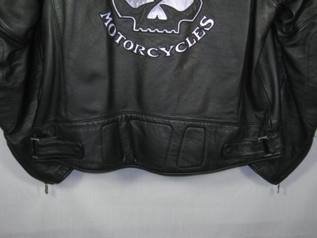 Harley Davidson XL Black Leather Motorcycle Jacket Willie G Reflective MINT! NR! 5