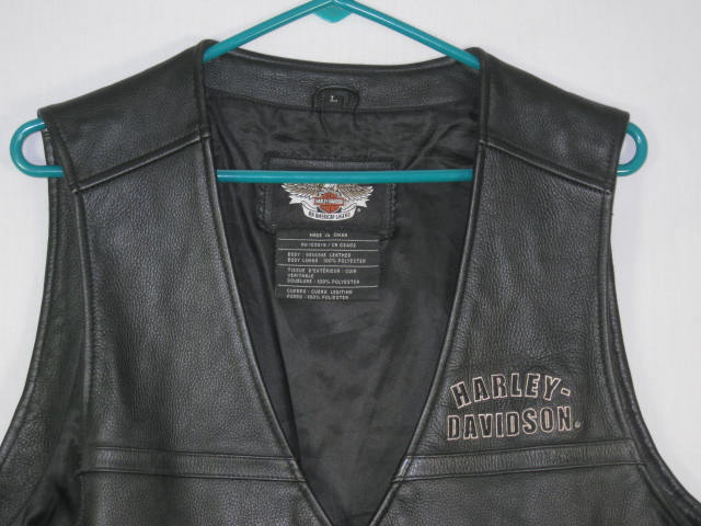Harley Davidson Motorcycles Black Leather Vest Embroidered Eagle Size Large NR! 1