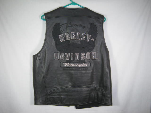 Harley Davidson Motorcycles Black Leather Vest Embroidered Eagle Size Large NR! 3