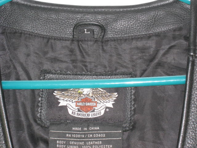 Harley Davidson Motorcycles Black Leather Vest Embroidered Eagle Size Large NR! 6