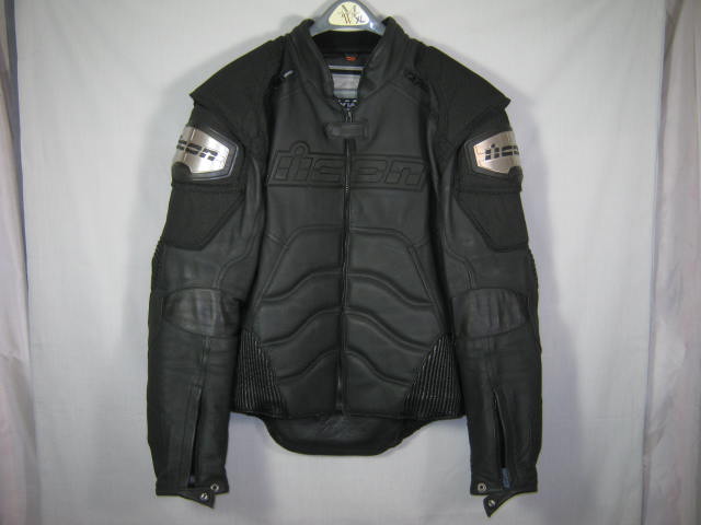 Icon Timax 2 Black Leather XL Motorcycle Jacket Titanium Armor Insulated Liner