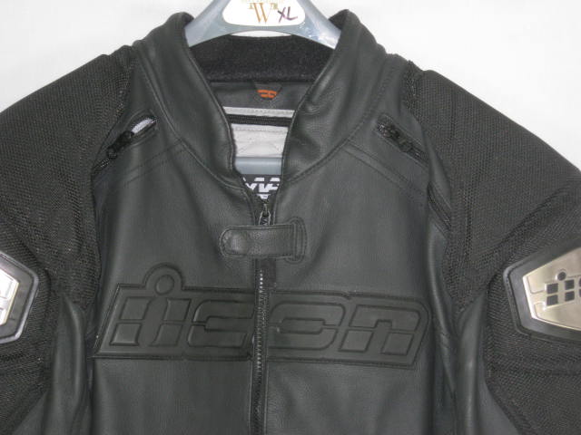 Icon Timax 2 Black Leather XL Motorcycle Jacket Titanium Armor Insulated Liner 1