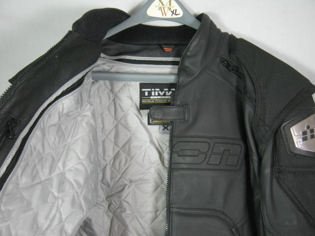 Icon Timax 2 Black Leather XL Motorcycle Jacket Titanium Armor Insulated Liner 5