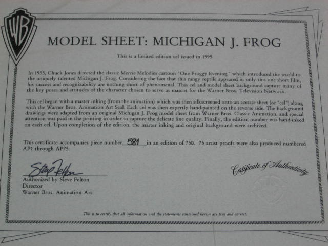 Michigan J Frog Warner Bros Animation Cel Model Sheet 5