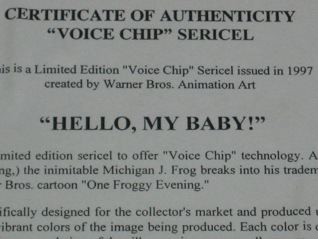 Michigan J Frog Warner Bros Voice Chip Sericel Cel NR 6