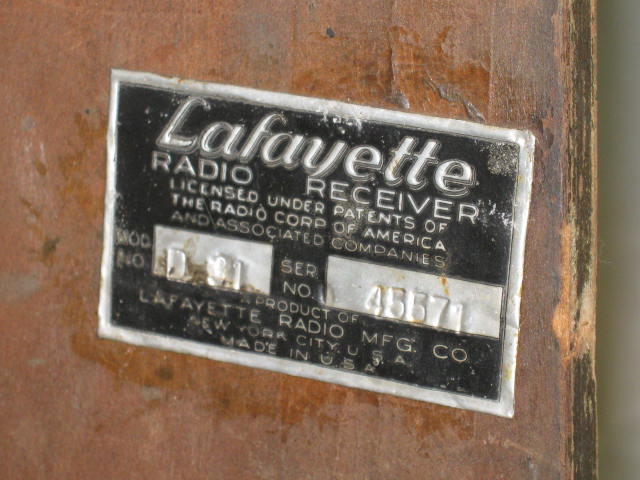 Antique Vintage 1937 Lafayette D-31 Tube Radio Receiver Wood Case NO RESERVE! 8