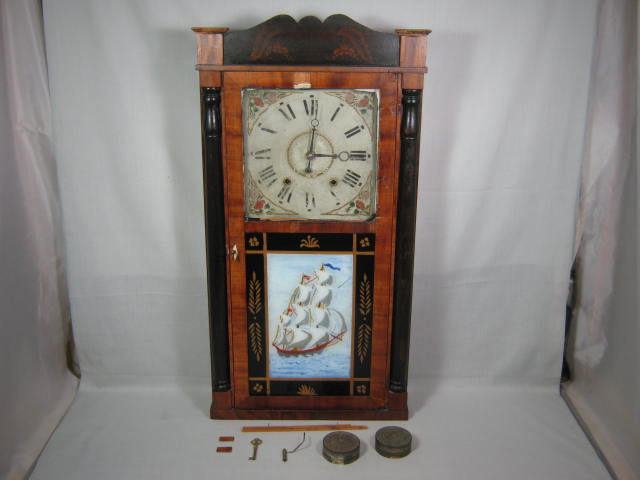 Antique Samuel Terry Transitional Wood Wooden Works Movement Mantle Shelf Clock