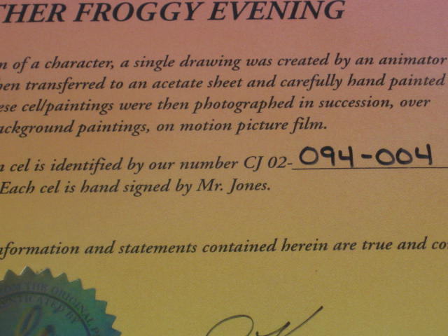 Chuck Jones Signed Michigan J Frog Warner Animation Cel 7