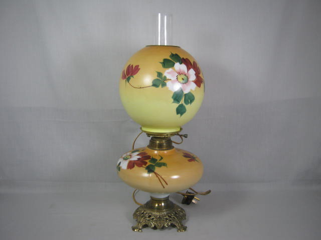 Vintage Antique Hand Painted 22" Inch Double Globe GWTW Hurricane Lamp NO RES!