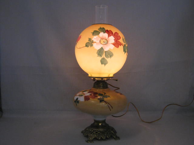 Vintage Antique Hand Painted 22" Inch Double Globe GWTW Hurricane Lamp NO RES! 4