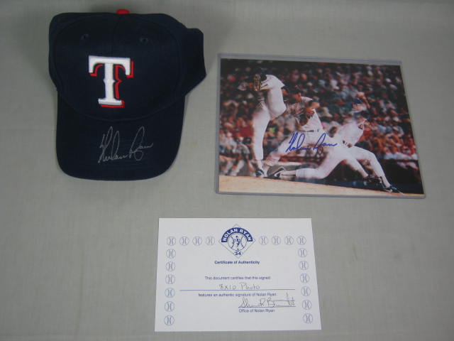 Nolan Ryan Hand Signed Rangers Baseball Hat Cap + Autographed 8x10 Photo w/COA!