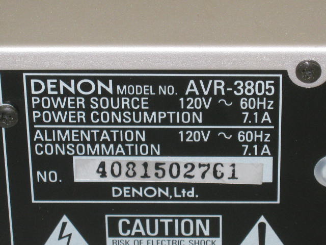 Denon AVR-3805 7.1 Channel 770 Watt Home Theatre Receiver + RC-969 Remote Manual 8