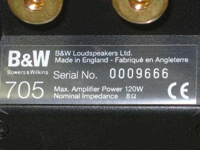 B&W Bowers & Wilkins 705 Bookshelf Main Stereo Speakers NO RESERVE PRICE BID NOW 7