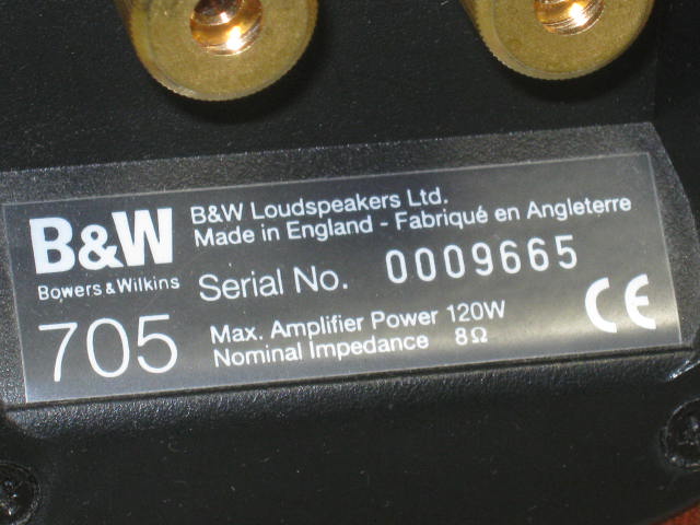 B&W Bowers & Wilkins 705 Bookshelf Main Stereo Speakers NO RESERVE PRICE BID NOW 8