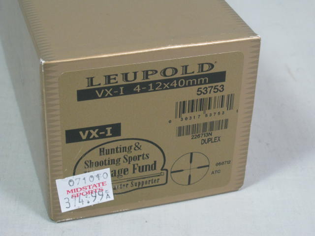 New Leupold VX-I Riflescope 4-12x40mm Black Gloss Duplex Reticle Scope #53753 NR 7