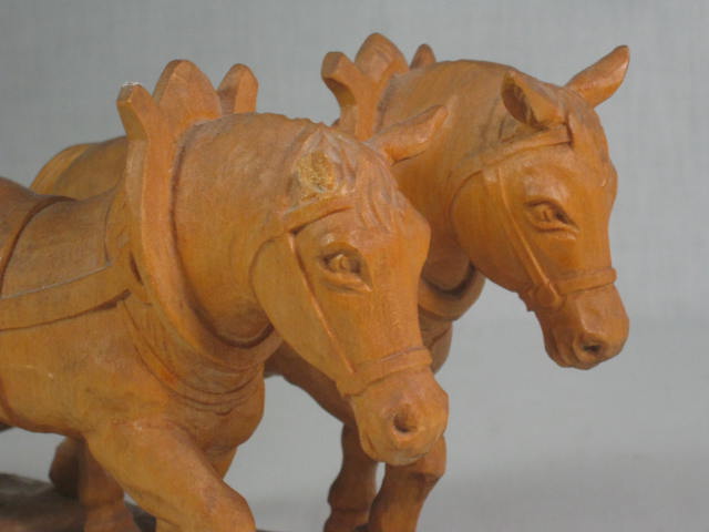 Vtg Antique German Wood Carving Plowman Farmer + Horse Team Augsburg Bavaria 21" 9